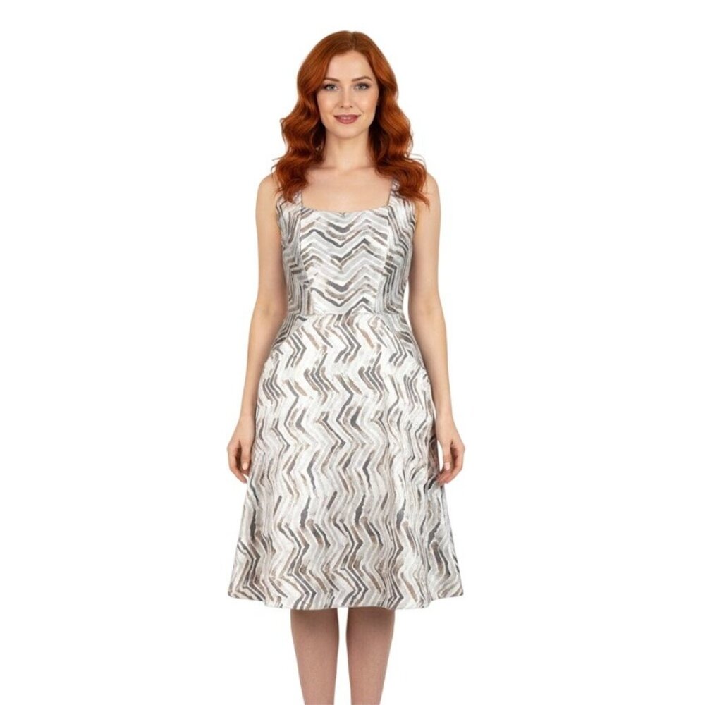 Hilton Hollis Chevron Print Fit & Flare Cocktail Dress Size 2 Shiny Party